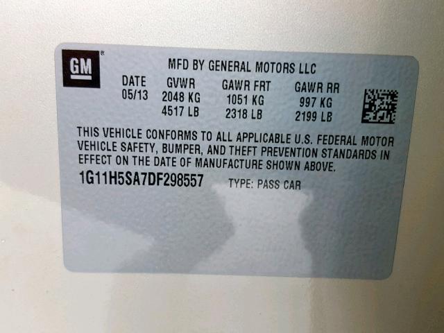 1G11H5SA7DF298557 - 2013 CHEVROLET MALIBU LTZ თაფლისფერი ფოტო 10