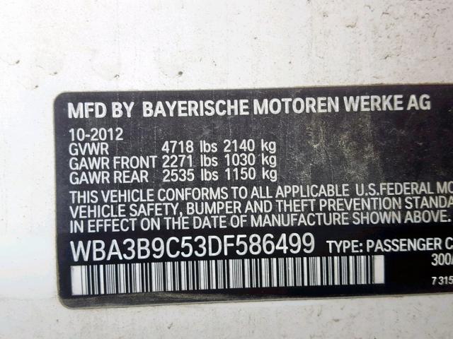 WBA3B9C53DF586499 - 2013 BMW 335 XI WHITE photo 10