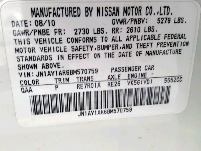 JN1AY1AR6BM570759 - 2011 INFINITI M56 X WHITE photo 10