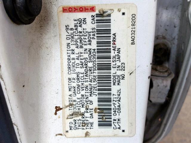 JT2EL56E7S0053934 - 1995 TOYOTA TERCEL DX WHITE photo 10