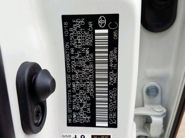 JTDKBRFU3J3081156 - 2018 TOYOTA PRIUS Ağ foto 10