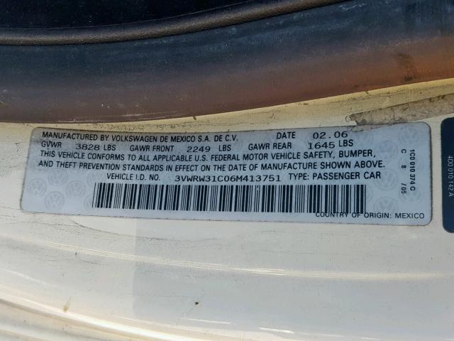 3VWRW31C06M413751 - 2006 VOLKSWAGEN NEW BEETLE Creme Foto 10