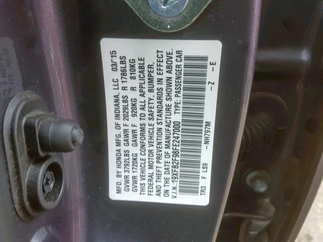 19XFB2F98FE247000 - 2015 HONDA CIVIC EXL 石墨色 照片 10