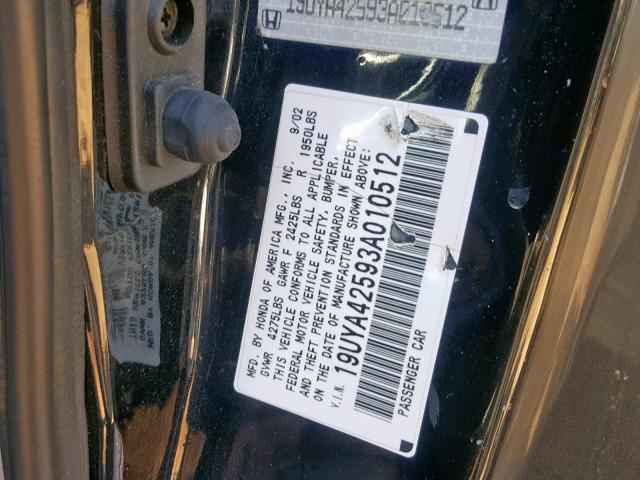 19UYA42593A010512 - 2003 ACURA 3.2CL BLACK photo 10