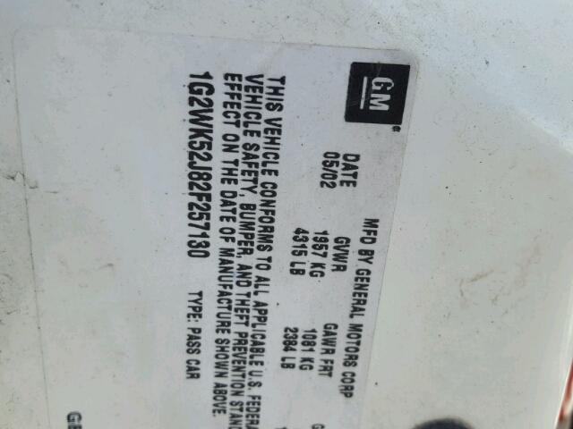 1G2WK52J82F257130 - 2002 PONTIAC GRAND PRIX WHITE photo 10