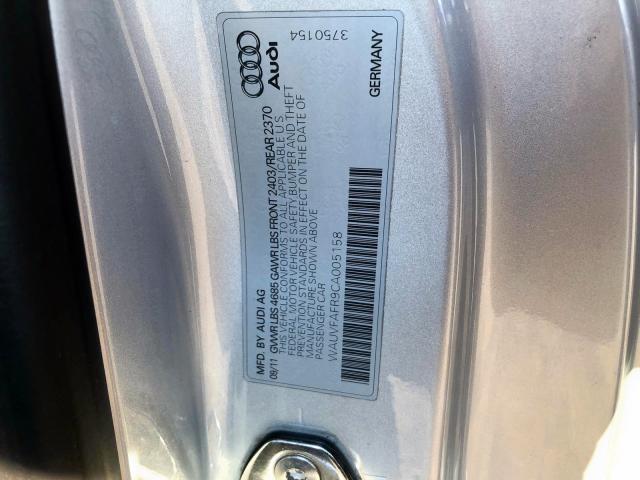 WAUVFAFR9CA005158 - 2012 AUDI A5 PRESTIG SILVER photo 10