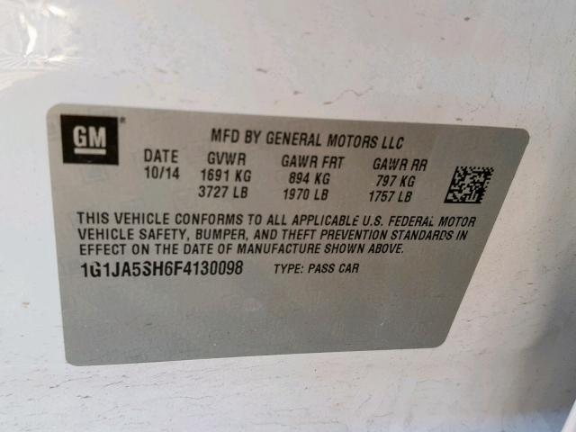 1G1JA5SH6F4130098 - 2015 CHEVROLET SONIC LS WHITE photo 10