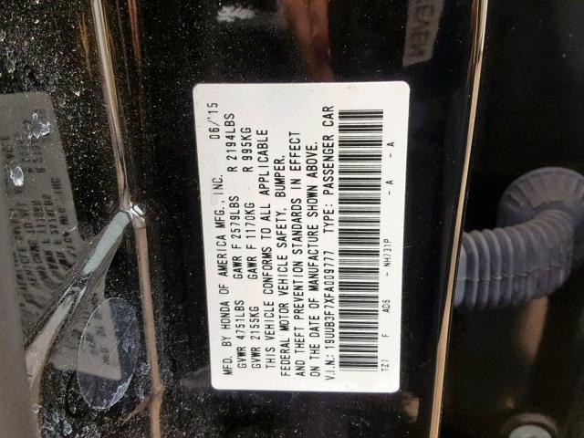 19UUB3F7XFA009777 - 2015 ACURA TLX ADVANC BLACK photo 10