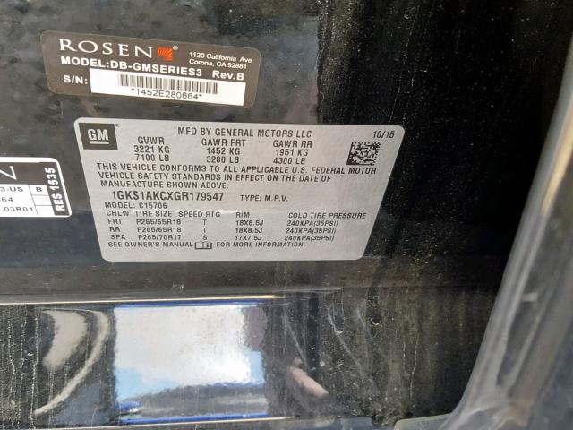 1GKS1AKCXGR179547 - 2016 GMC YUKON SLE BLACK photo 10