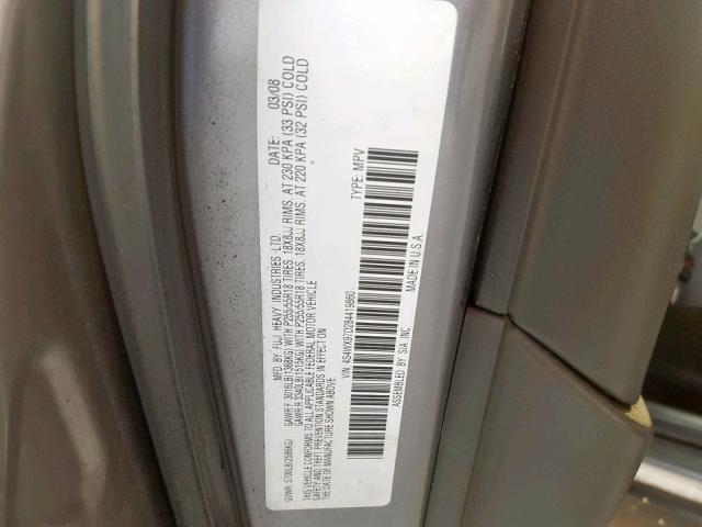 4S4WX97D284419860 - 2008 SUBARU TRIBECA LI SILVER photo 10