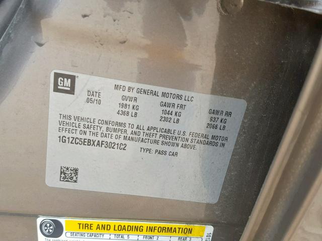 1G1ZC5EBXAF302182 - 2010 CHEVROLET MALIBU 1LT 棕色 照片 10