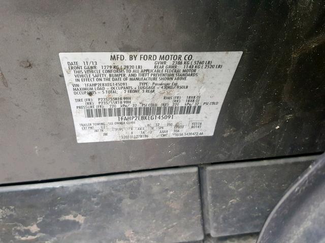 1FAHP2E8XEG145091 - 2014 FORD TAURUS SEL CHARCOAL photo 10