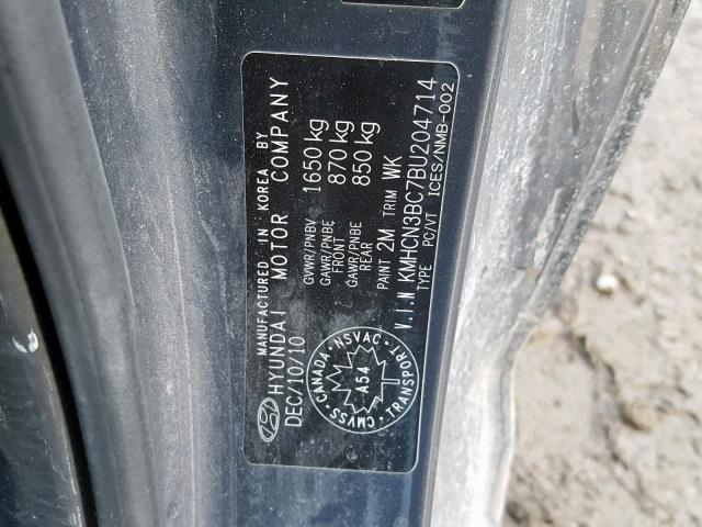 KMHCN3BC7BU204714 - 2011 HYUNDAI ACCENT SE GRAY photo 10