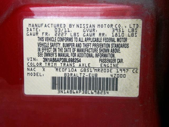 3N1AB6AP3BL698254 - 2011 NISSAN SENTRA 2.0 RED photo 10