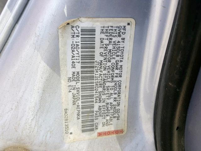 JT2SK12E5R0241544 - 1994 TOYOTA CAMRY LE SILVER photo 10