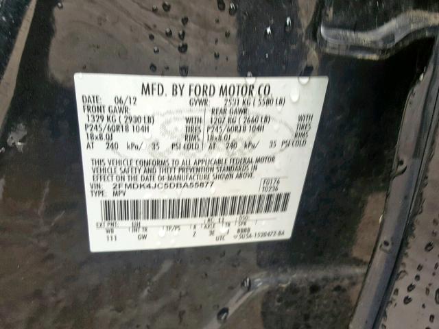 2FMDK4JC5DBA55877 - 2013 FORD EDGE SEL BLACK photo 10