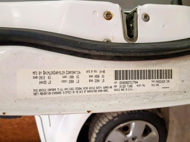 1B3HB28B27D177944 - 2007 DODGE CALIBER WHITE photo 10