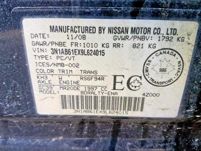 3N1AB61EX9L624015 - 2009 NISSAN SENTRA 2.0 BLACK photo 9