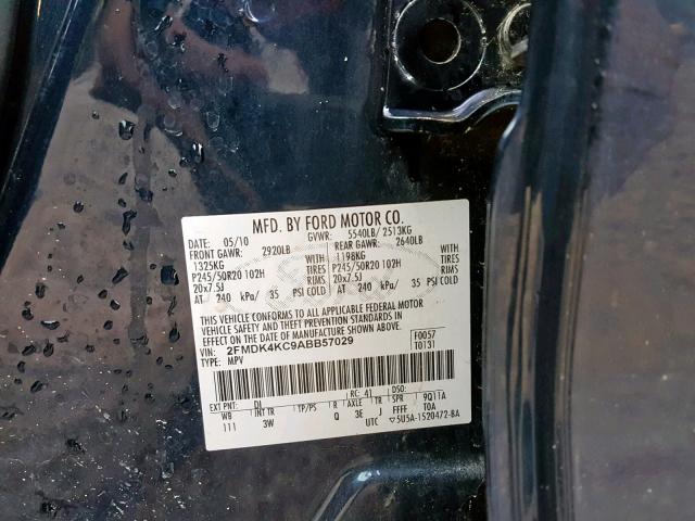 2FMDK4KC9ABB57029 - 2010 FORD EDGE LIMIT BLUE photo 10