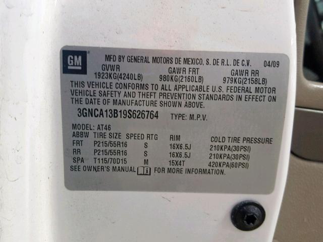 3GNCA13B19S626764 - 2009 CHEVROLET HHR LS Ақ фото 10