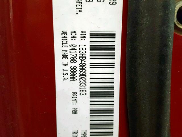 1B3HB48A69D233163 - 2009 DODGE CALIBER SX RED photo 10