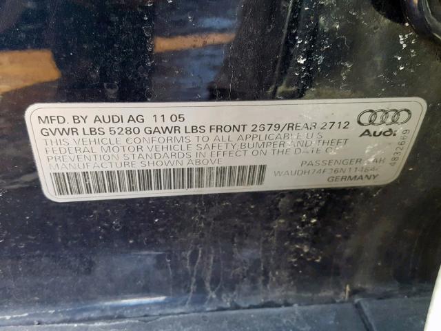 WAUDH74F36N114844 - 2006 AUDI A6 3.2 QUA BLUE photo 10