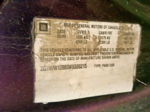 2G1WW12M0W9309215 - 1998 CHEVROLET MONTE CARL 绿色 照片 10