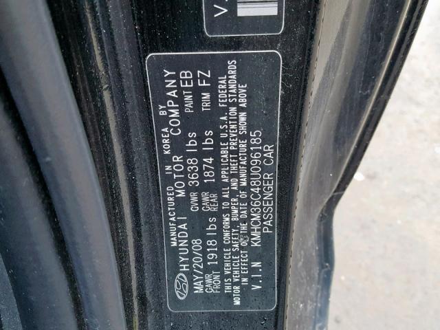 KMHCM36C48U096185 - 2008 HYUNDAI ACCENT GS BLACK photo 10