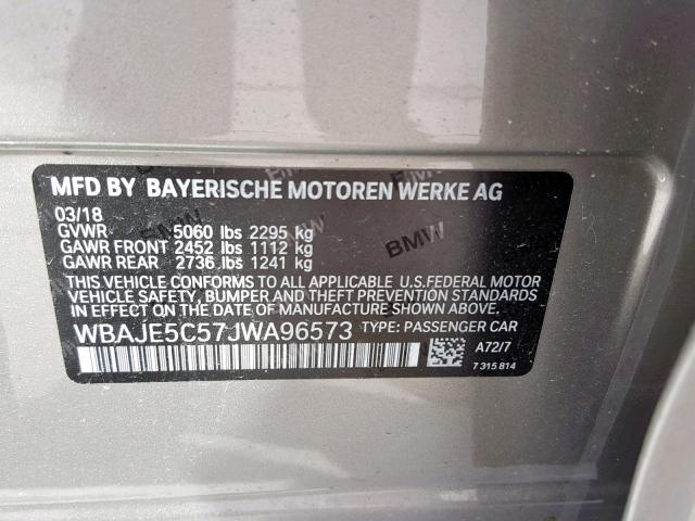 WBAJE5C57JWA96573 - 2018 BMW 540 I SILVER photo 10