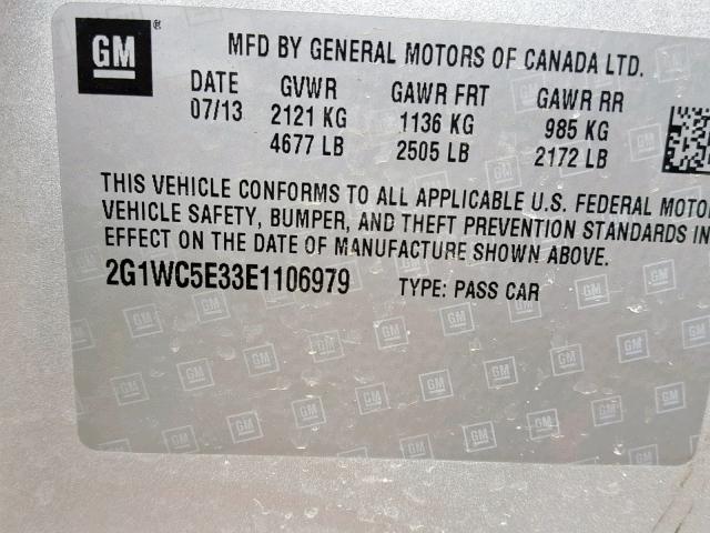 2G1WC5E33E1106979 - 2014 CHEVROLET IMPALA LIM SILVER photo 10