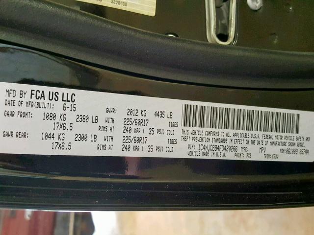 1C4NJCBB4FD420266 - 2015 JEEP COMPASS SP შავი ფოტო 10