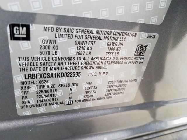 LRBFXCSA1KD022595 - 2019 BUICK ENVISION ESSENCE  photo 10