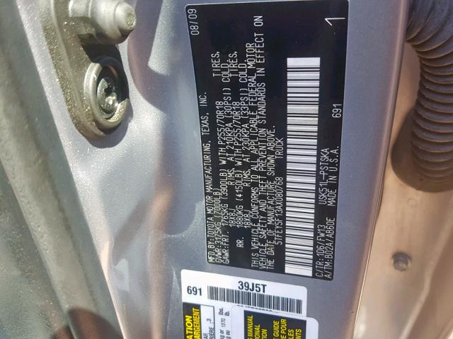 5TFEY5F13AX080768 - 2010 TOYOTA TUNDRA CRE SILVER photo 10