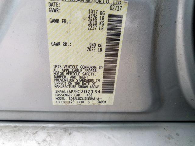 1N4AL3AP7HC207154 - 2017 NISSAN ALTIMA 2.5  photo 10