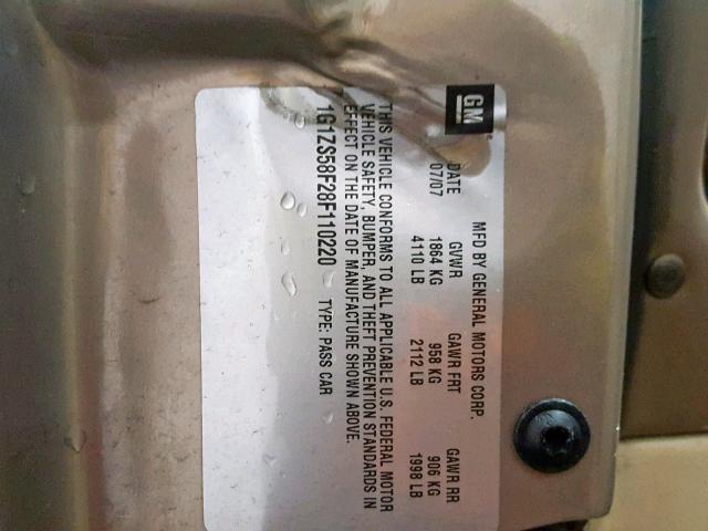 1G1ZS58F28F110220 - 2008 CHEVROLET MALIBU LS TAN photo 10