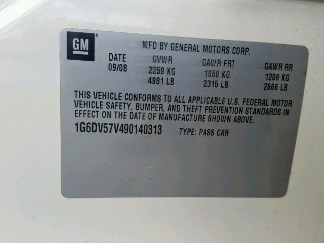 1G6DV57V490140313 - 2009 CADILLAC CTS HI FEA WHITE photo 10