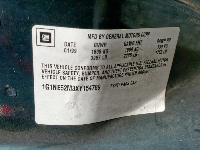 1G1NE52M3XY154789 - 1999 CHEVROLET MALIBU LS GREEN photo 10
