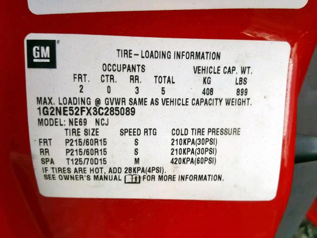 1G2NE52FX3C285089 - 2003 PONTIAC GRAND AM S RED photo 10