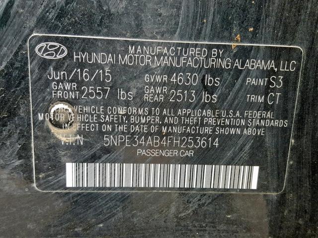 5NPE34AB4FH253614 - 2015 HYUNDAI SONATA SPO BLACK photo 10