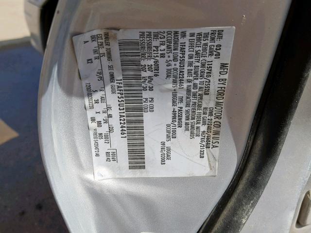 1FAFP55253G138552 - 2003 FORD TAURUS SES SILVER photo 10