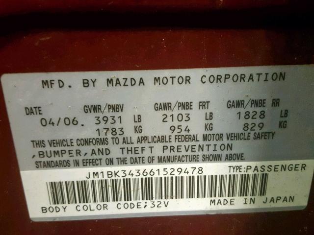 JM1BK343661529478 - 2006 MAZDA 3 HATCHBAC RED photo 10