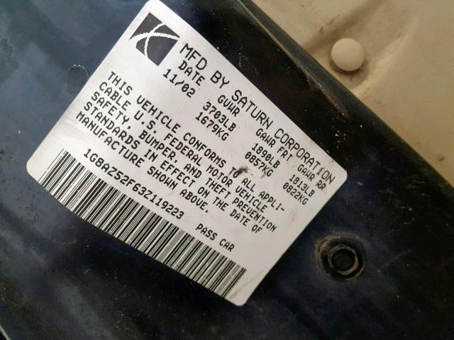 1G8AZ52F63Z119223 - 2003 SATURN ION LEVEL TAN photo 10