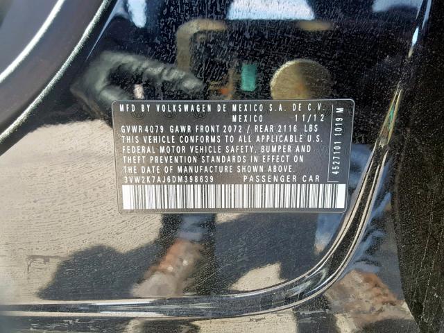 3VW2K7AJ6DM398639 - 2013 VOLKSWAGEN JETTA BASE BLACK photo 10