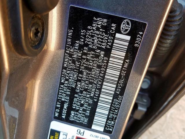 4T4BF1FK7FR492549 - 2015 TOYOTA CAMRY LE  photo 10