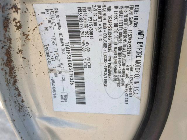 1FAFP55UX4G119336 - 2004 FORD TAURUS SES GREEN photo 10