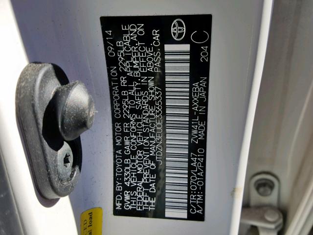 JTDZN3EU0E3365337 - 2014 TOYOTA PRIUS V WHITE photo 10