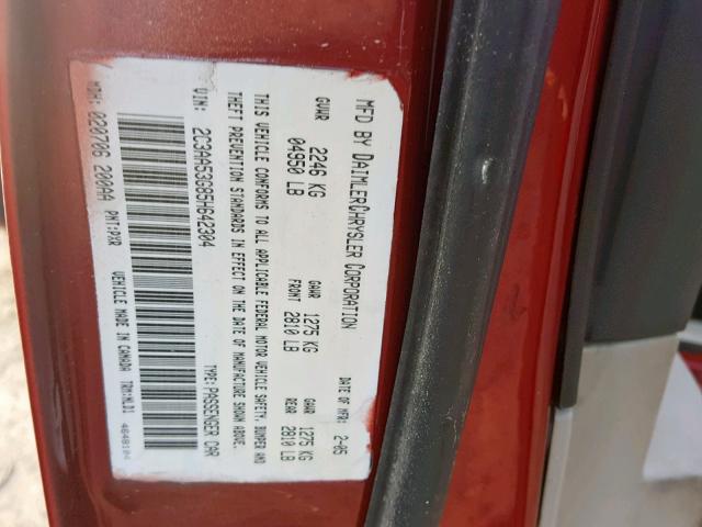 2C3AA53G85H642304 - 2005 CHRYSLER 300 TOURIN RED photo 10