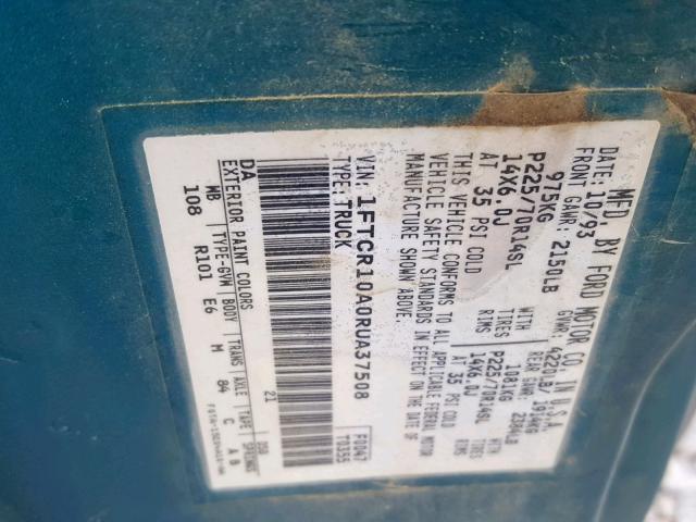 1FTCR10A0RUA37508 - 1994 FORD RANGER GREEN photo 10