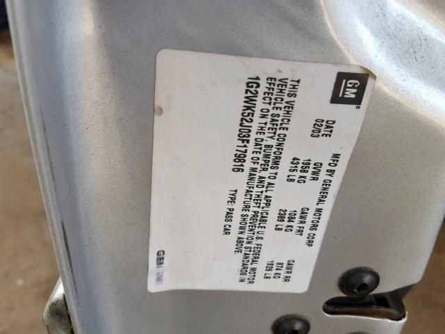 1G2WK52J03F179816 - 2003 PONTIAC GRAND PRIX GRAY photo 10