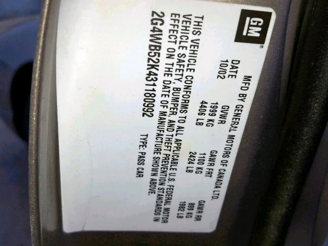 2G4WB52K431180992 - 2003 BUICK REGAL LS BEIGE photo 10